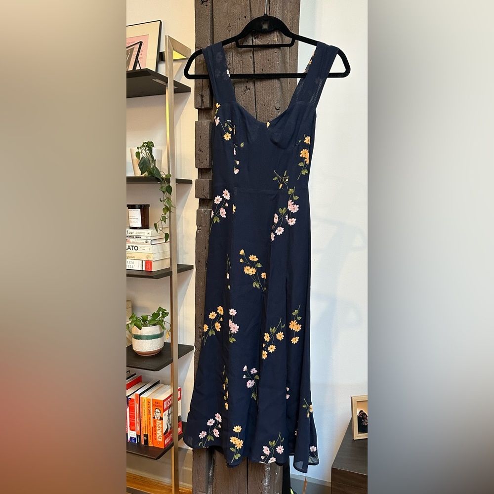 Fulton Reformation Midi Dress in blue/navy floral